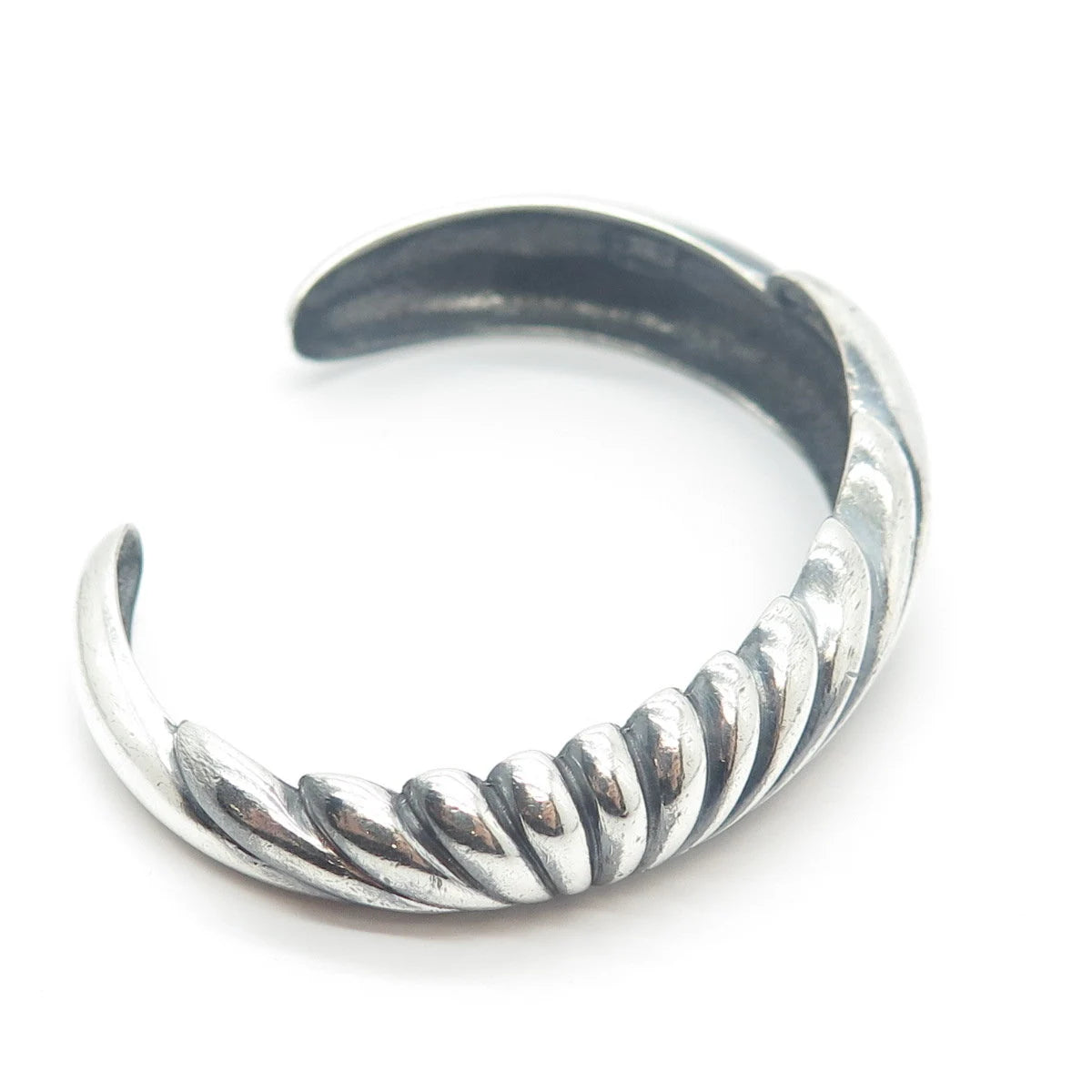 925 Sterling Silver Vintage Ribbed Adjustable Cuff Bracelet 6"