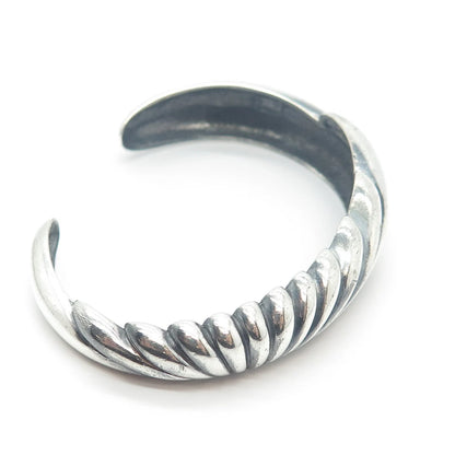 925 Sterling Silver Vintage Ribbed Adjustable Cuff Bracelet 6"