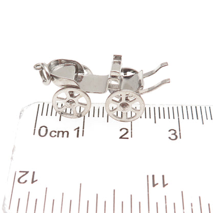 925 Sterling Silver Antique Art Deco Carriage Movable 3D Mini Charm Pendant