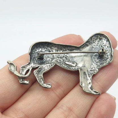 925 Sterling Silver Vintage Italy C Z Lion / Leo Zodiac Sign Pin Brooch