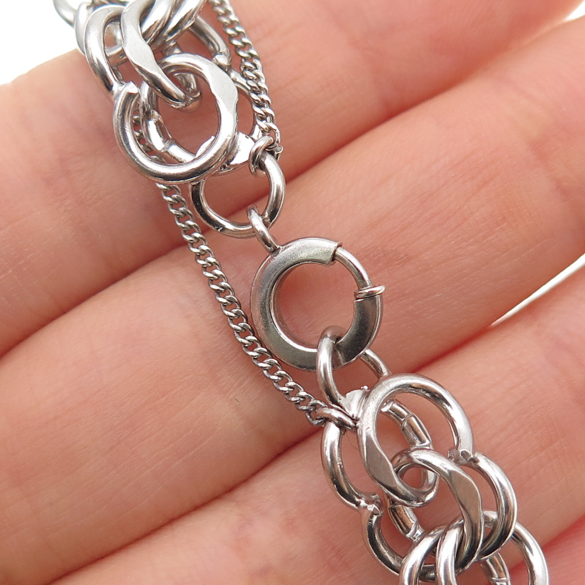 925 Sterling Silver Antique Art Deco Double Rolo Link Bracelet 6.75"