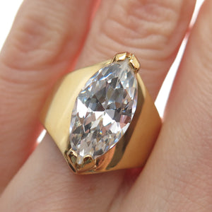 925 Sterling Silver Gold Plated Marquise-Cut Shaped C Z Ring Size 6.25