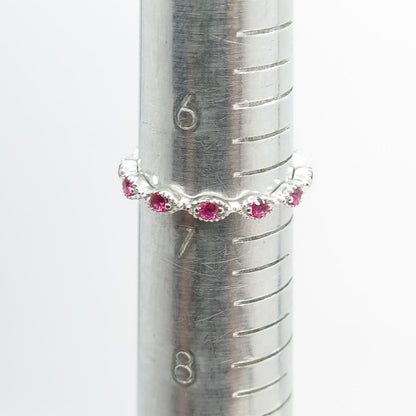 925 Sterling Silver Lab-Created Pink Sapphire All Around Eternity Ring Size 6.75