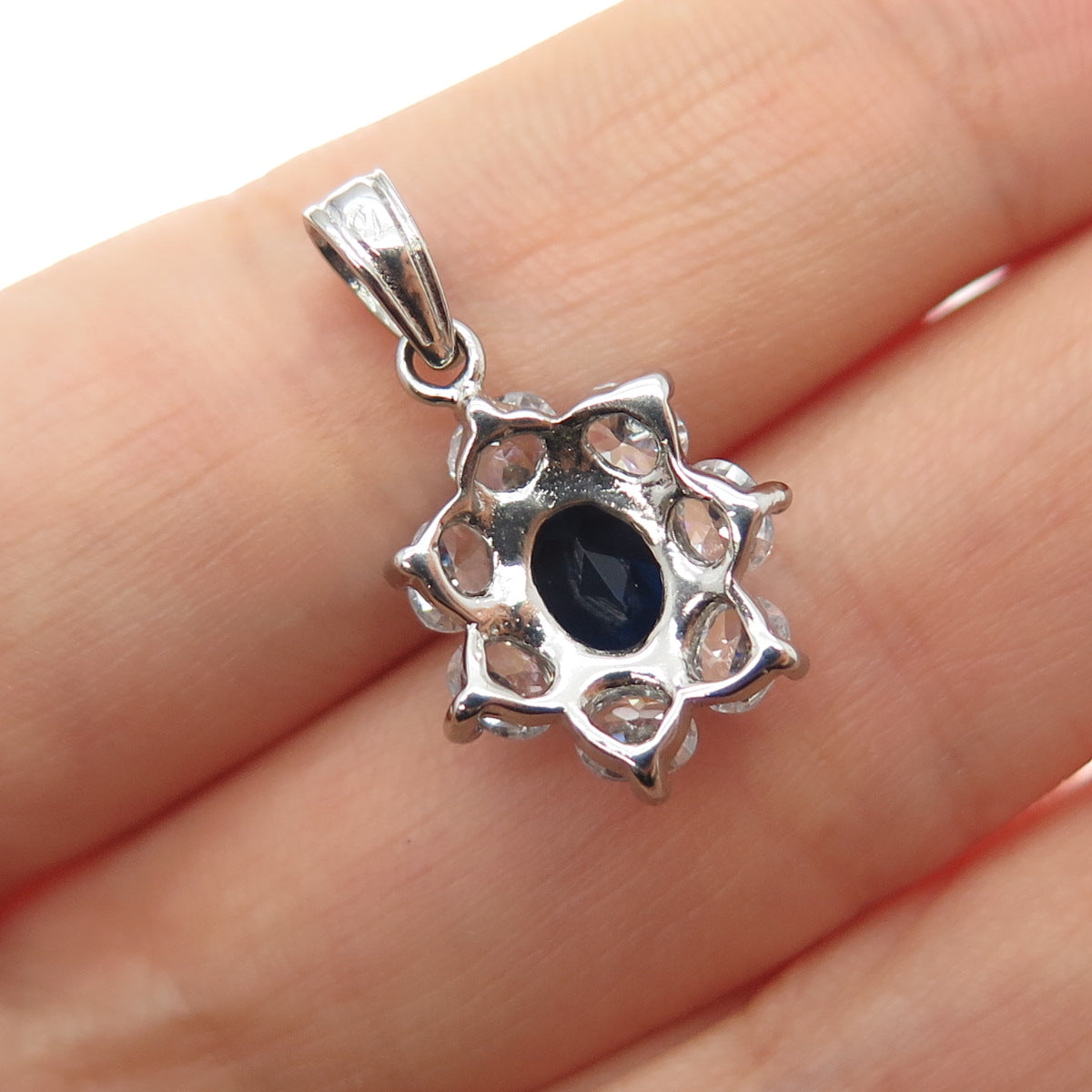 925 Sterling Silver Blue & White C Z Mini Charm Pendant