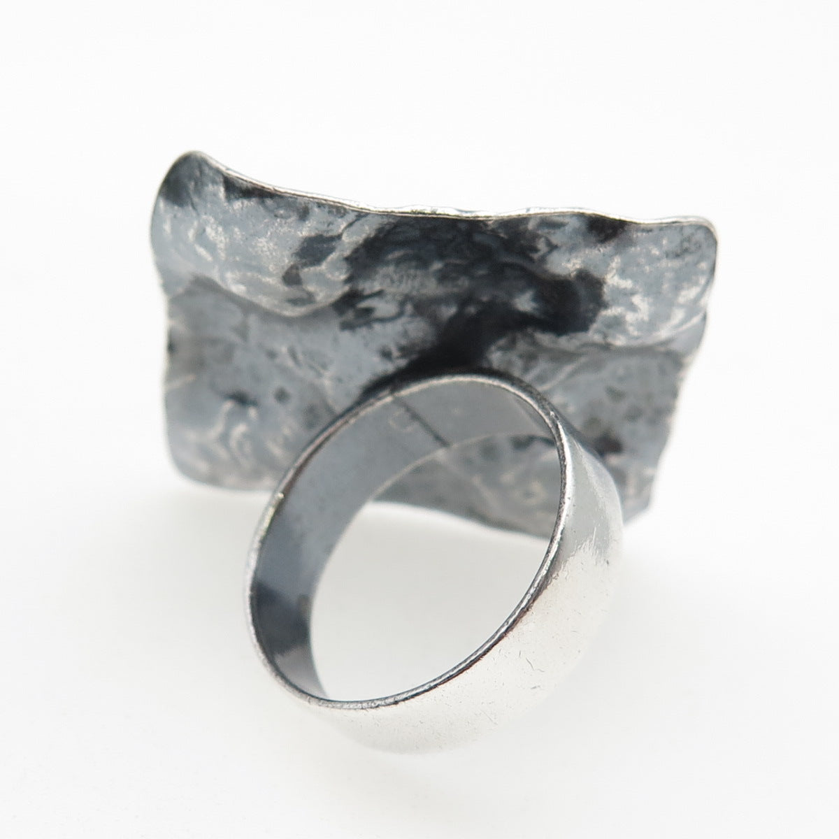 925 Sterling Vintage Modernist Hammered Square Oxidized Statement Ring Size 8