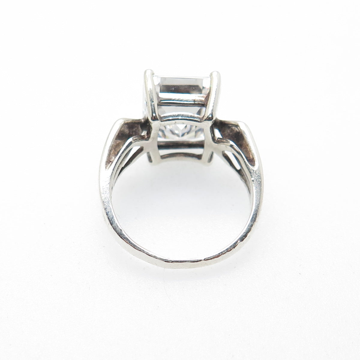 925 Sterling Silver Vintage Emerald-Cut C Z Engagement Ring Size 7
