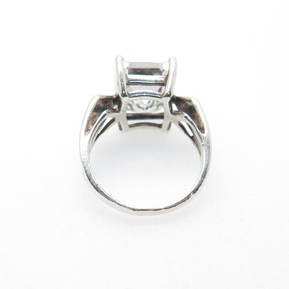 925 Sterling Silver Vintage Emerald-Cut C Z Engagement Ring Size 7