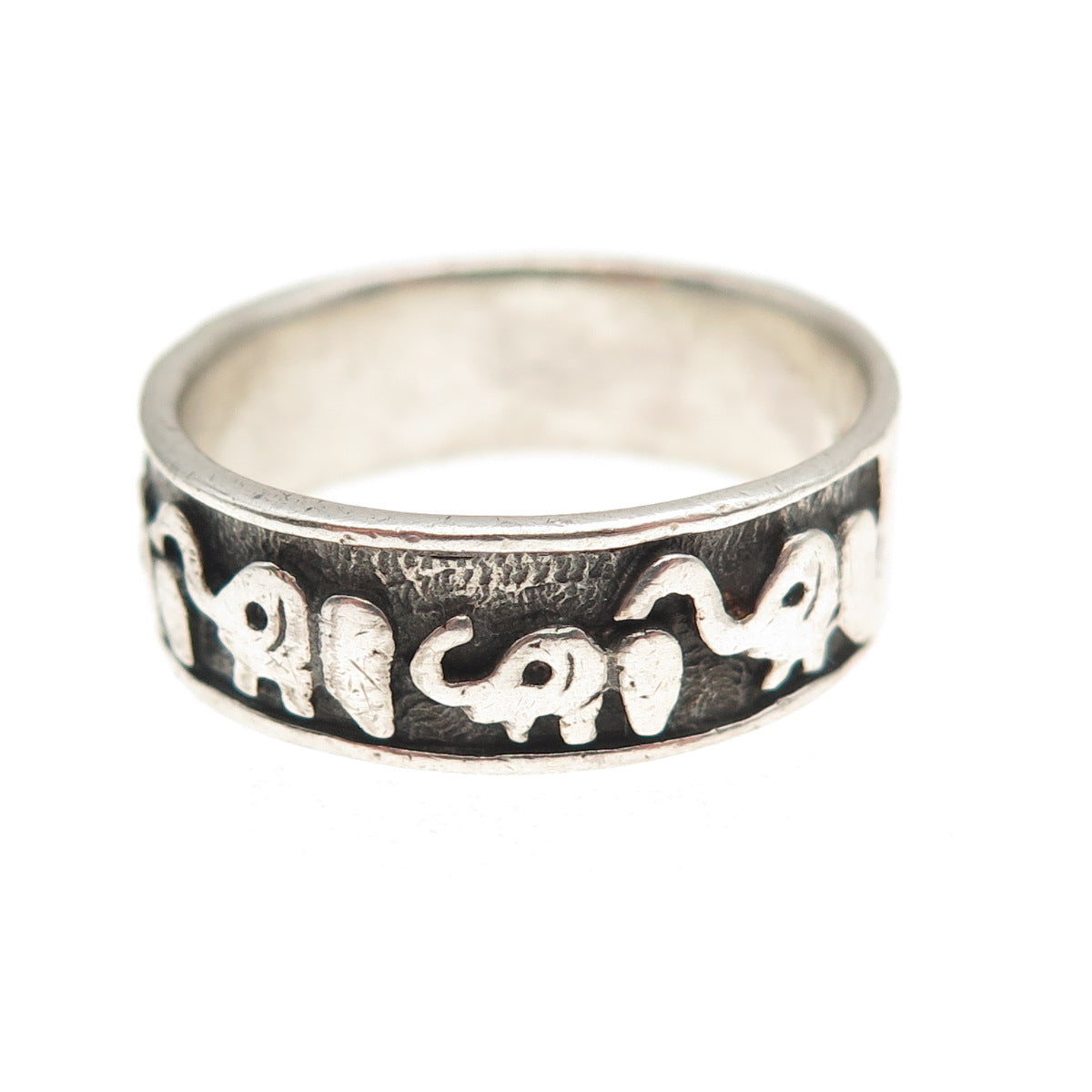 925 Sterling Silver Vintage Mom & Chid Elephant Oxidized Band Ring Size 10.75