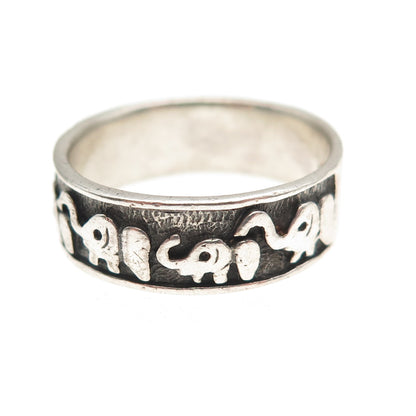 925 Sterling Silver Vintage Mom & Chid Elephant Oxidized Band Ring Size 10.75