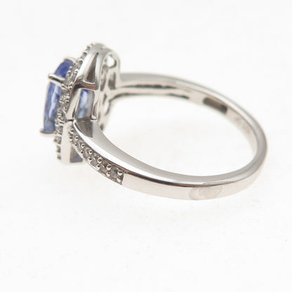 925 Sterling Silver Real Tanzanite & Round-Cut White Topaz Ring Size 8