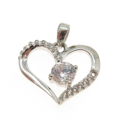 925 Sterling Silver Round-Cut Shaped C Z Open Heart Pendant