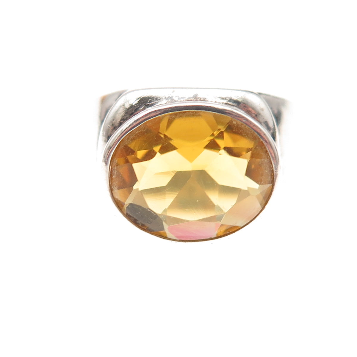 925 Sterling Silver Vintage Real Citrine Modernist Oxidized Ring Size 7.25
