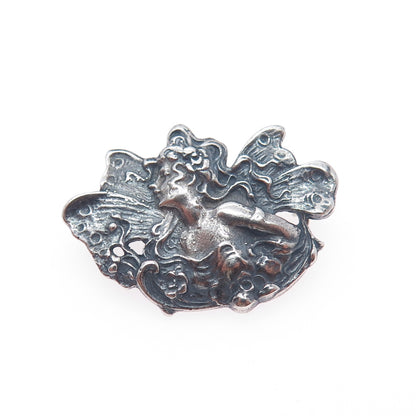 LISA LEE CREATIONS 925 Sterling Silver Vintage Fairy Oxidized Pin Brooch Pendant