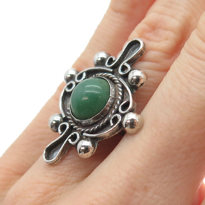 925 Sterling Silver Vintage Mexico Aventurine Modernist Oxidized Ring Size 5