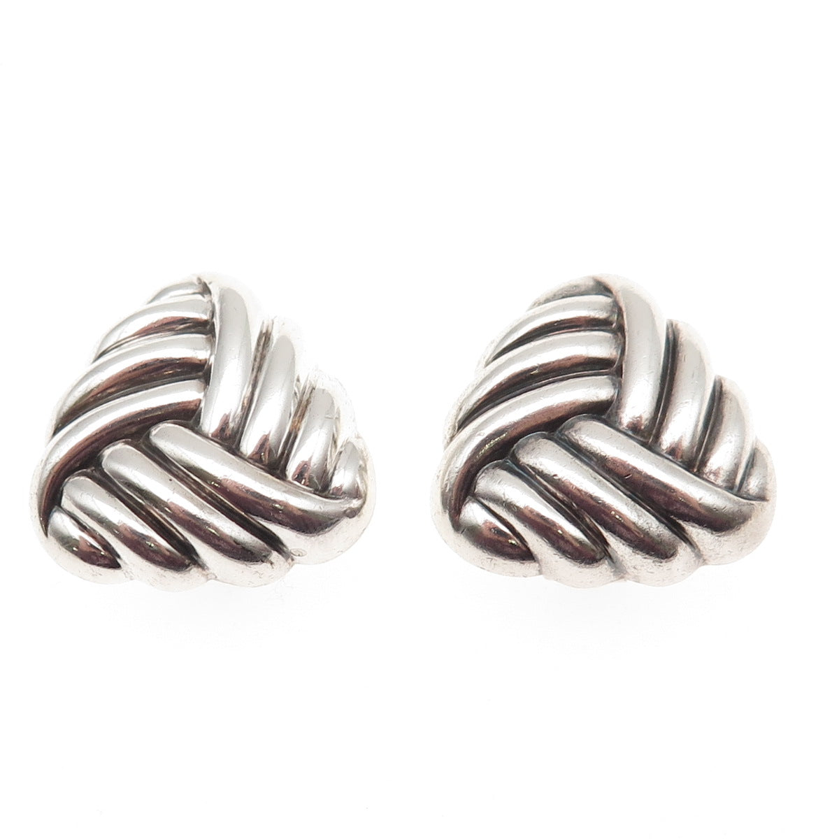 925 Sterling Silver Vintage Modernist Triangle Oxidized Clip On Earrings