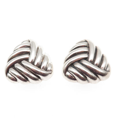 925 Sterling Silver Vintage Modernist Triangle Oxidized Clip On Earrings