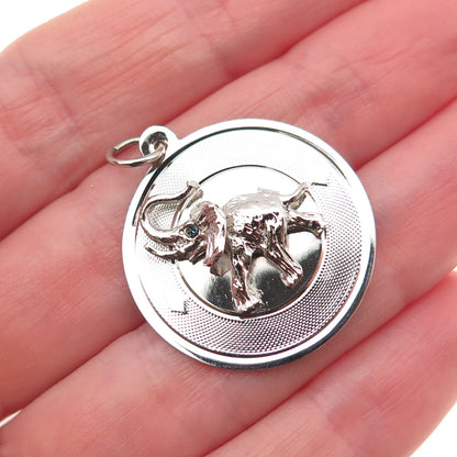 925 Sterling Silver Vintage Blue Rhinestone Elephant Charm Pendant