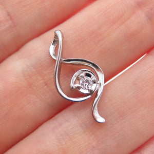 925 Sterling Silver Round-Cut C Z Treble Clef Minimalist Charm Pendant