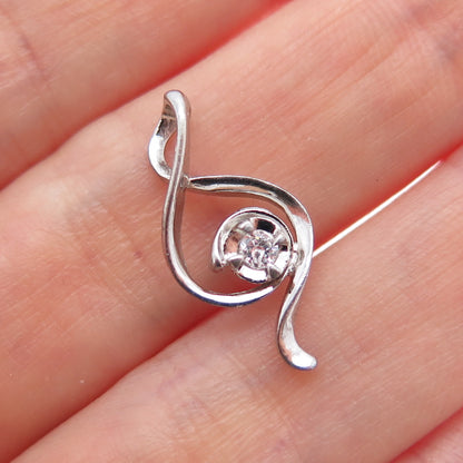 925 Sterling Silver Round-Cut C Z Treble Clef Minimalist Charm Pendant