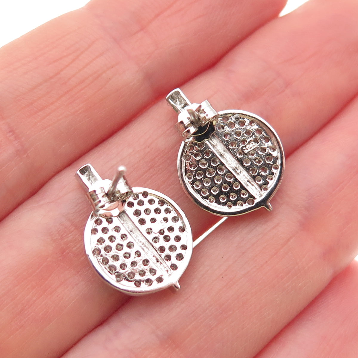 925 Sterling Silver Round-Cut C Z Modernist Disc Earrings