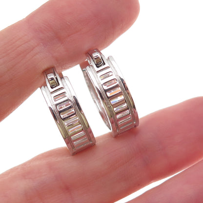 925 Sterling Silver Emerald & Round-Cut C Z In / Out Hoop Earrings