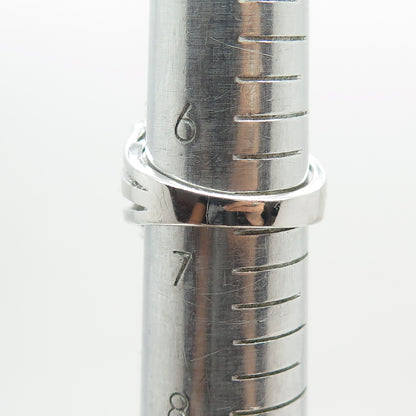 925 Sterling Silver Real Blue Sapphire & White Topaz Gemstone Ring Size 6.75