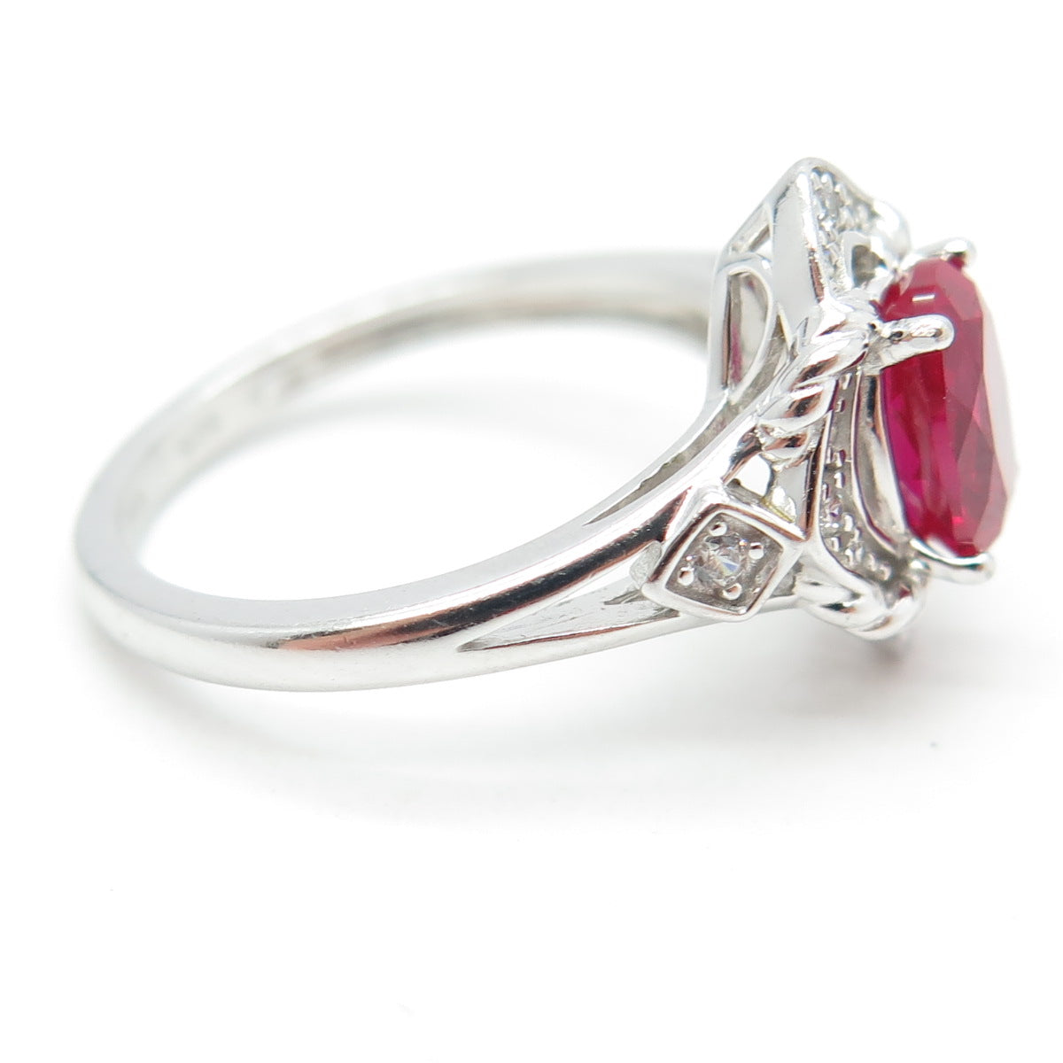 925 Sterling Silver Lab-Created Ruby & C Z Ring Size 7