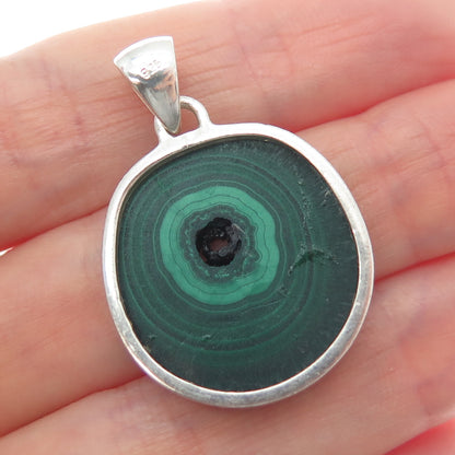 925 Sterling Silver Vintage Real Malachite Modernist Charm Pendant