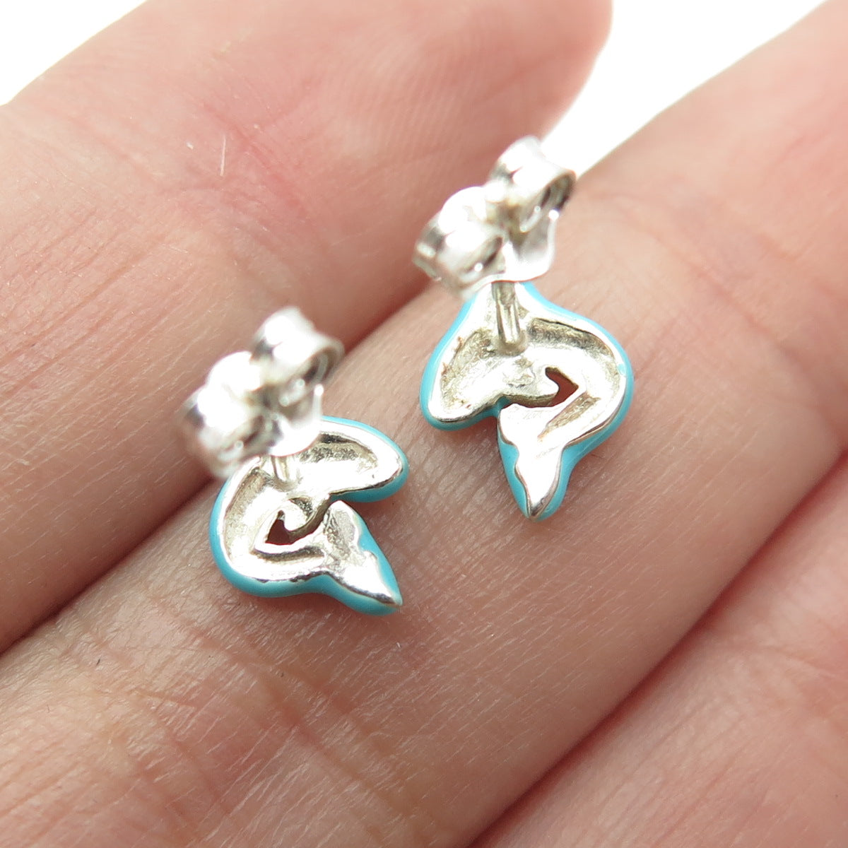 925 Sterling Silver Blue Enamel Shark Stud Earrings