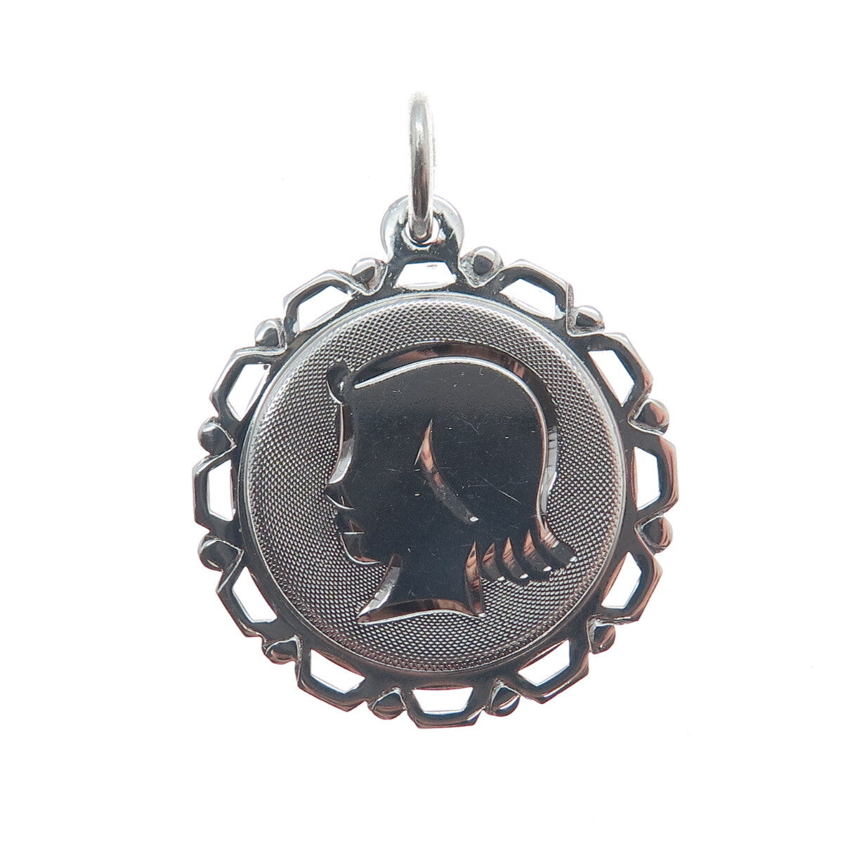 A & Z 925 Sterling Silver Vintage Diamond-Cut Girl's Face Profile Charm Pendant