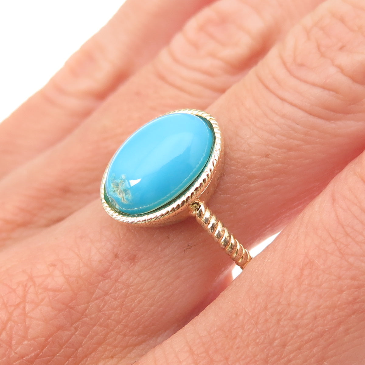 Tehya Oyama 925 Sterling Silver Gold Plated Real Turquoise Ring Size 8