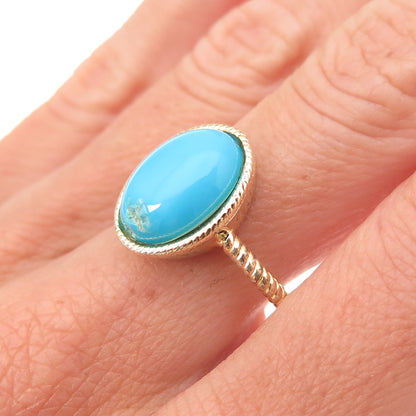 Tehya Oyama 925 Sterling Silver Gold Plated Real Turquoise Ring Size 8