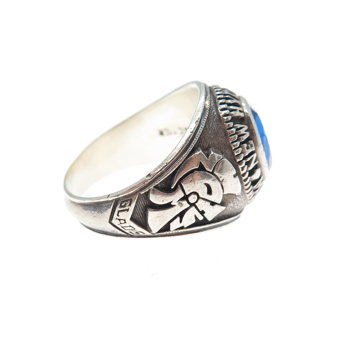 DIEGES & CLUST Sterling Vintage 1977 Lab-Sapphire Hyde Park School Ring Size 8