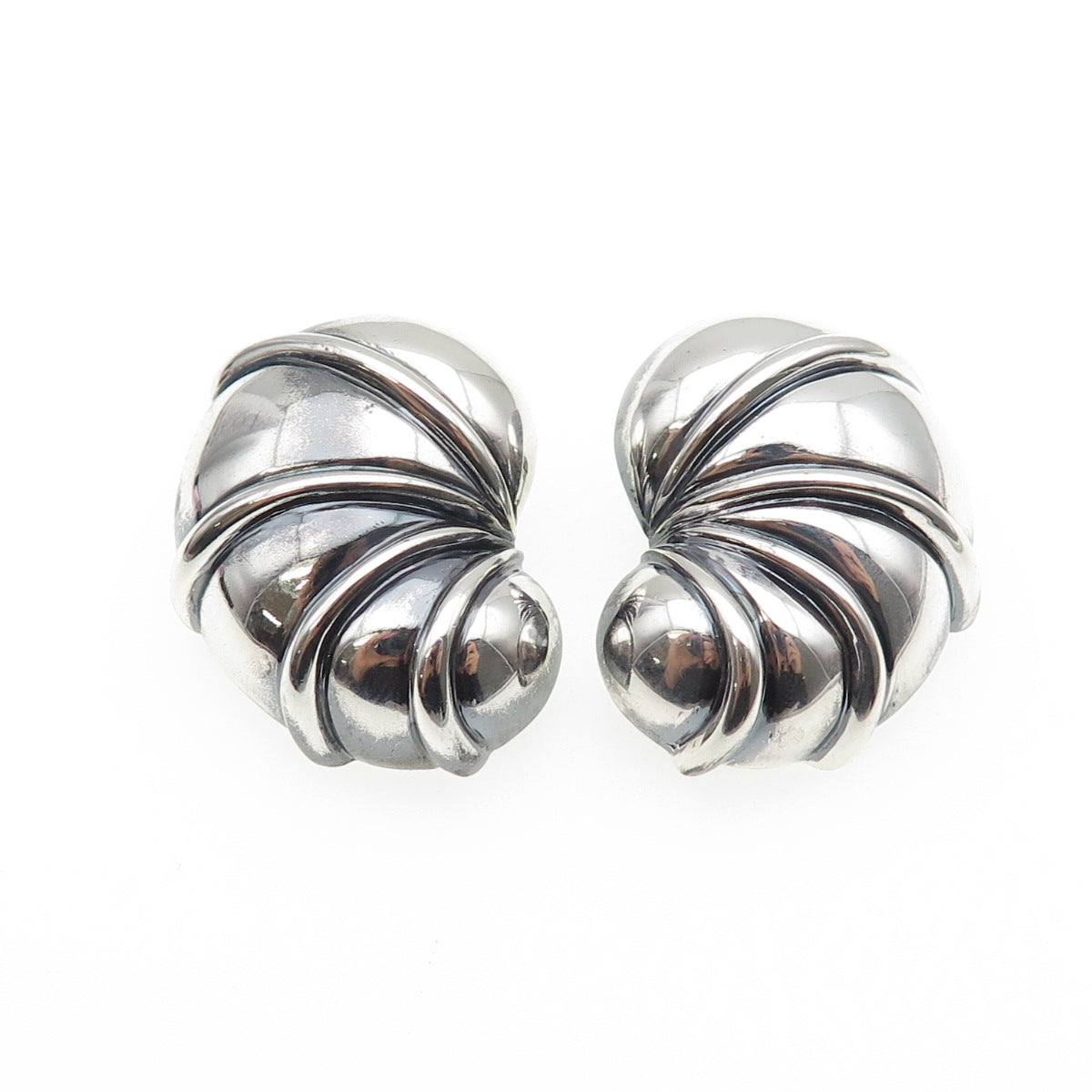 CHARLES KRYPELL 925 Sterling Silver Vintage Modernist Oxidized Clip On Earrings