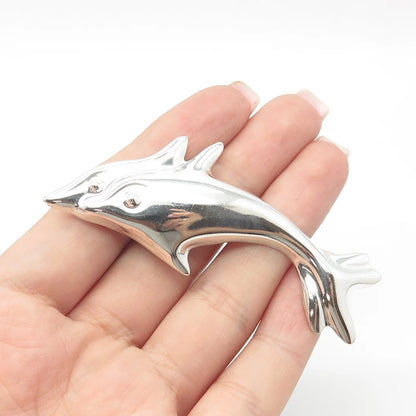 925 Sterling Silver Vintage Mexico Couple of Friendly Dolphin Pin Brooch