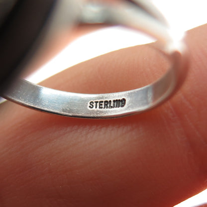 Old Pawn 925 Sterling Silver Vintage Southwestern Black Opal Tribal Ring Size 6