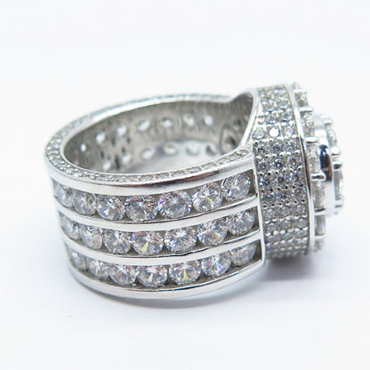 925 Sterling Silver Pave C Z Wide Ring Size 8.5
