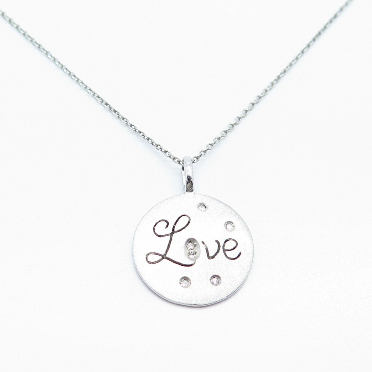 925 Sterling Silver Italy SUN Real White Diamond "Love" Rolo Chain Necklace 18"