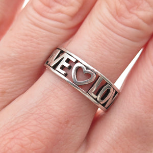925 Sterling Silver Vintage Love Life Be Brave Oxidized Band Ring Size 8.25