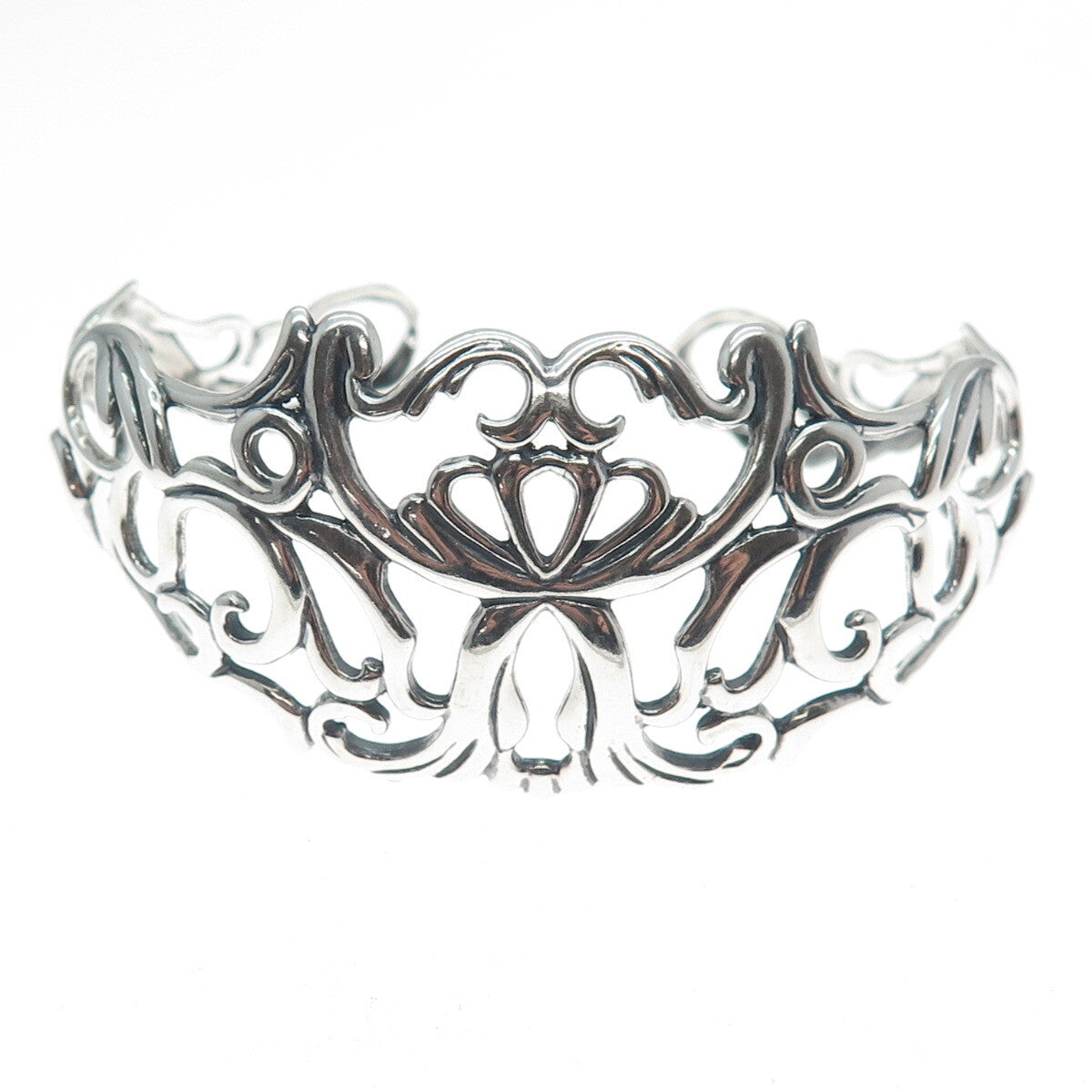 CAROLYN POLLACK Sterling Silver Vintage Flower Ornate Adjustable Bracelet 6.75"