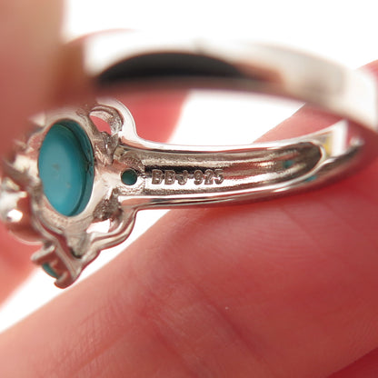 925 Sterling Silver Real Sleeping Beauty Turquoise Floral Ring Size 8
