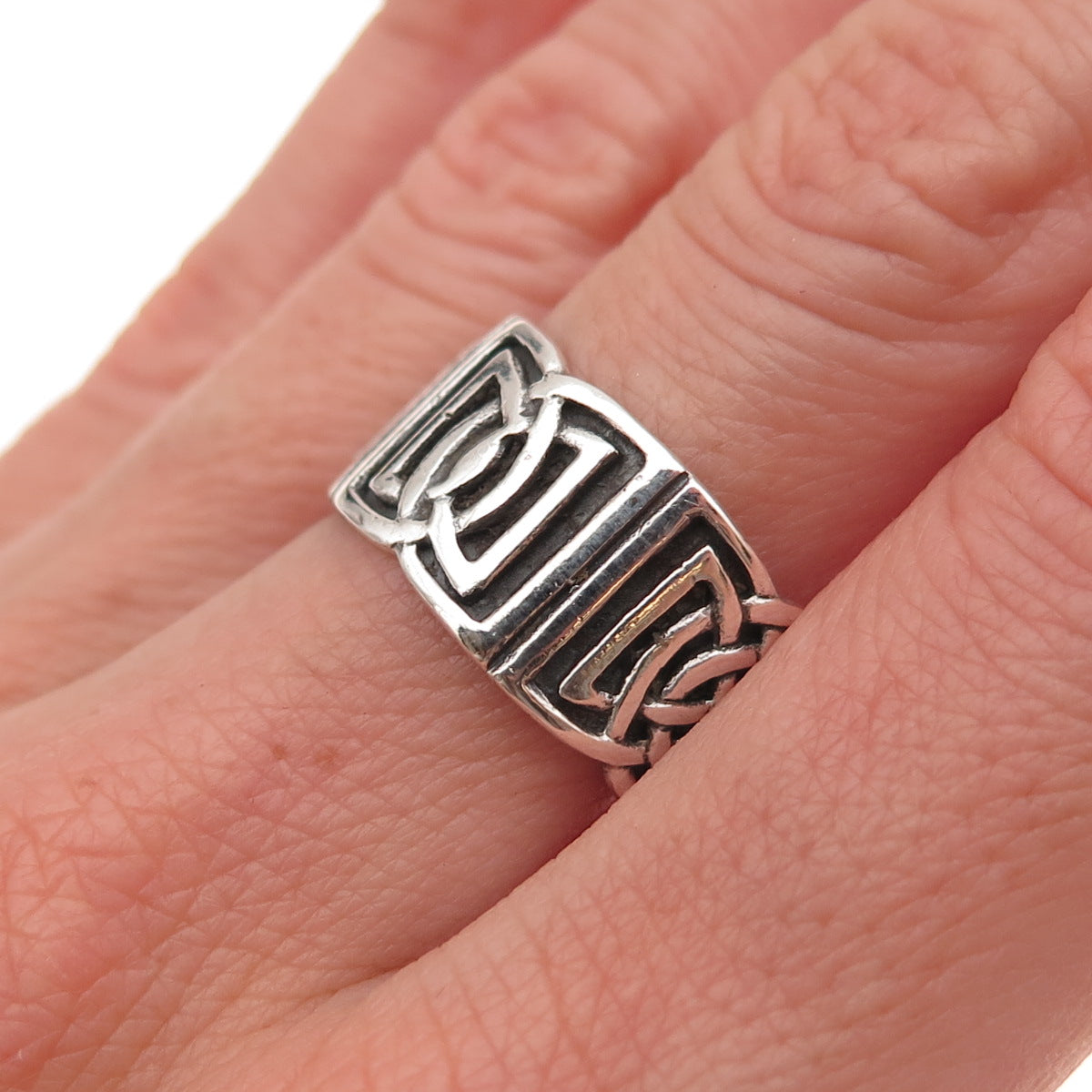 Peter Stone 925 Sterling Silver Vintage Celtic Knot Oxidized Ring Size 7.75