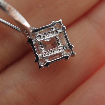 925 Sterling Silver Princess Emerald & Round-Cut C Z Dangle Earrings