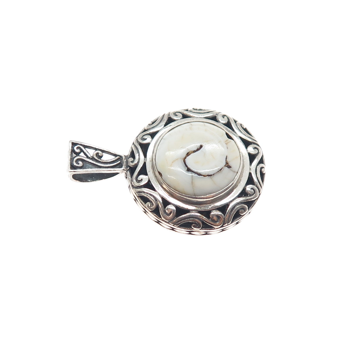 925 Sterling Silver Vintage Modernist Ornate Charm Pendant
