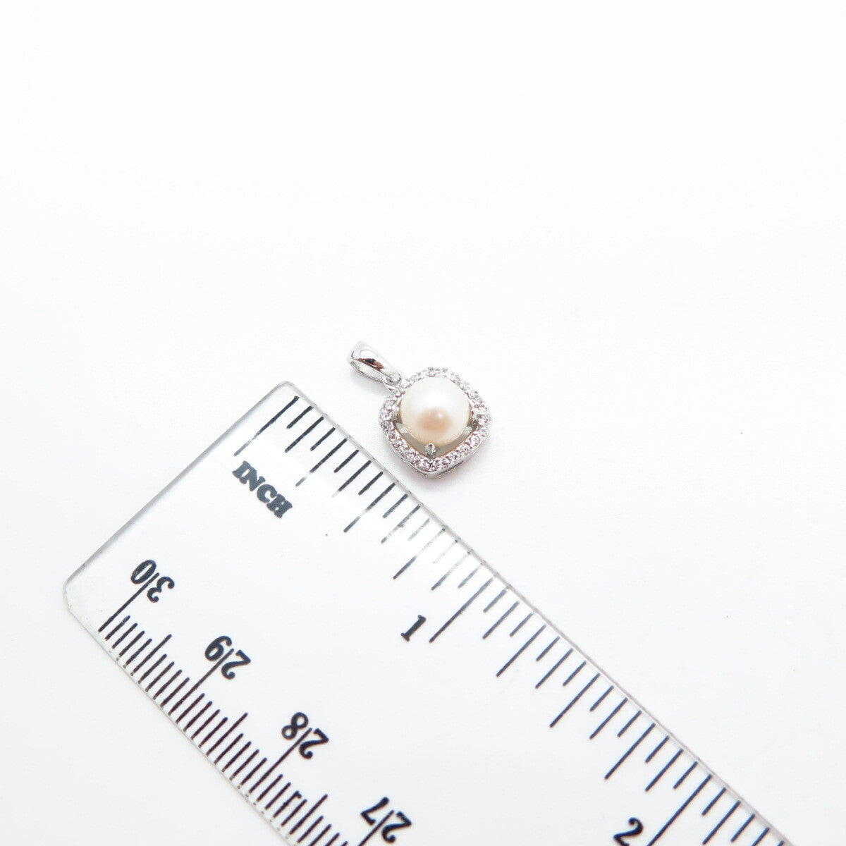 925 Sterling Silver Faux Pearl & C Z Small Pendant