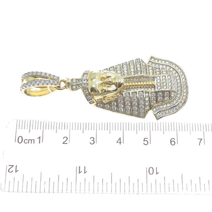 925 Sterling Silver Gold Plated Round-Cut Shaped C Z Egyptian Pharaoh Pendant