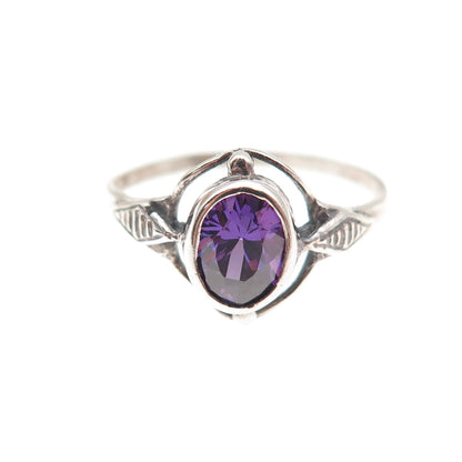 925 Sterling Silver Vintage Real Oval-Cut Amethyst Oxidized Ring Size 7