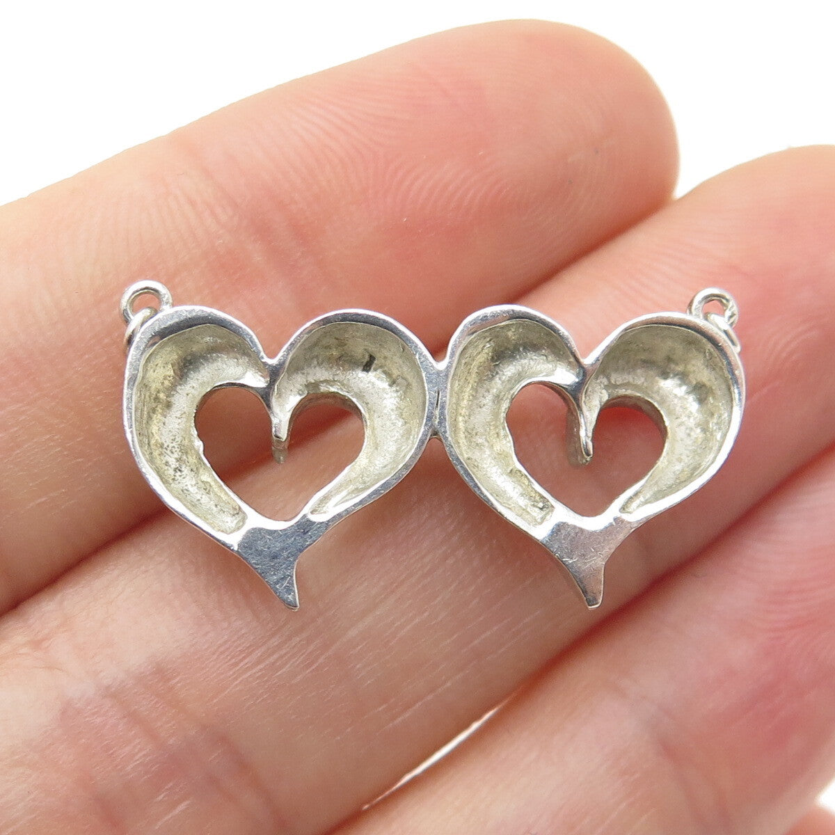 925 Sterling Silver Vintage Couple of Hearts Necklace Central Part