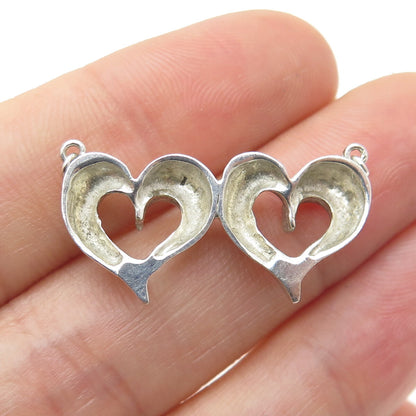 925 Sterling Silver Vintage Couple of Hearts Necklace Central Part