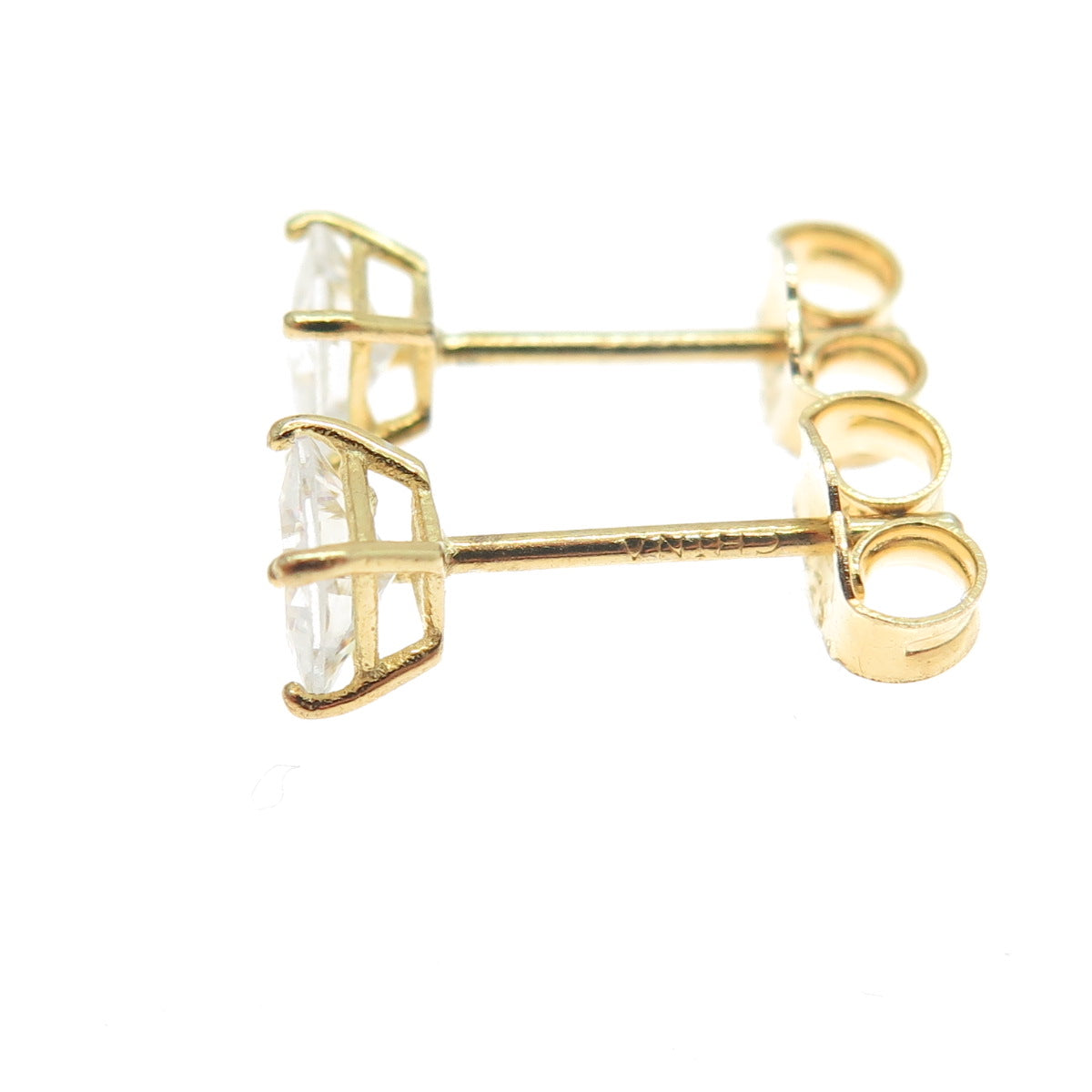 925 Sterling Silver Gold Plated Princess-Cut C Z Stud Earrings